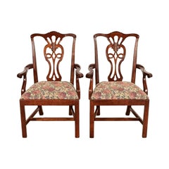 Henredon Georgian Carved Mahogany Armchairs, Pair