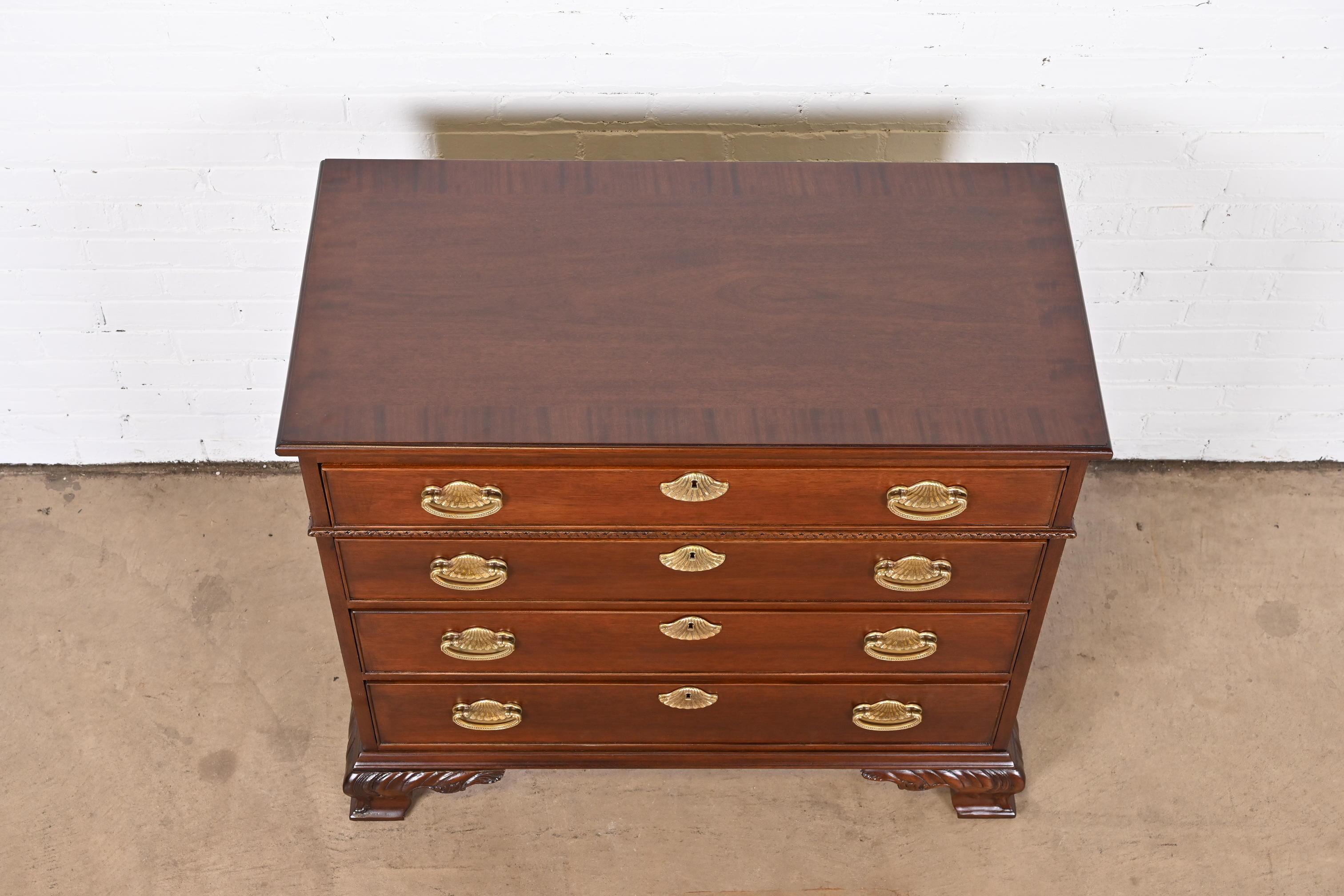 Henredon Georgian Carved Mahogany Chest of Drawers, Newly Refinished For Sale 5