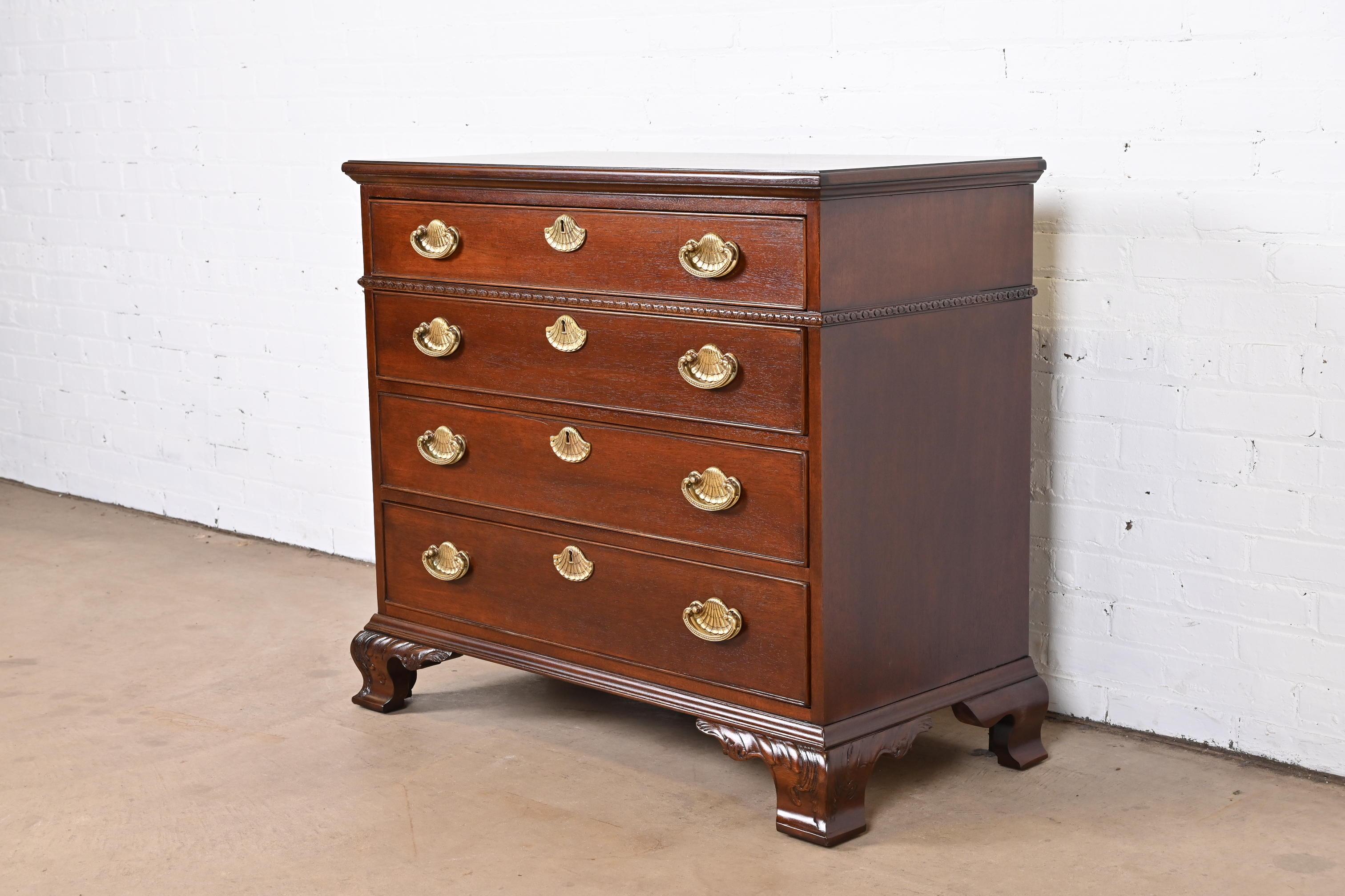 American Henredon Georgian Carved Mahogany Chest of Drawers, Newly Refinished For Sale