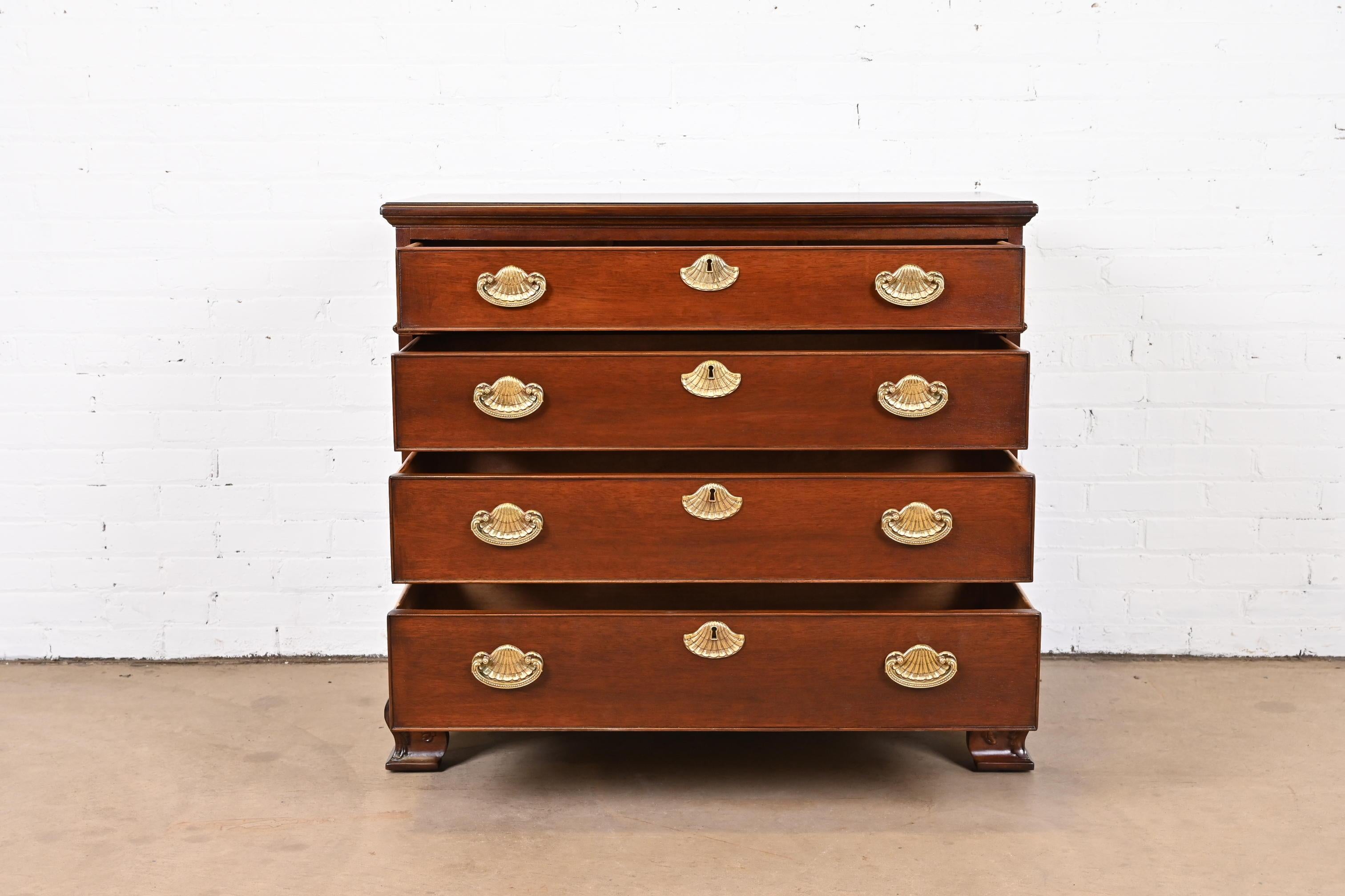 Henredon Georgian Carved Mahogany Chest of Drawers, Newly Refinished For Sale 2