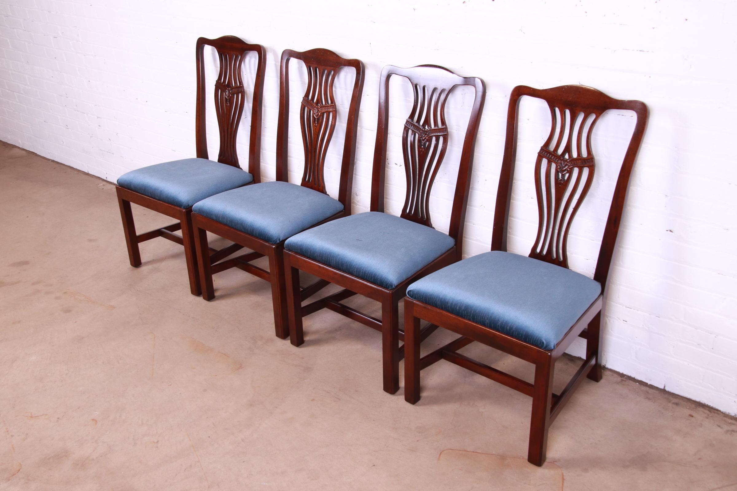 American Henredon Georgian Carved Mahogany Dining Chairs, Set of Four