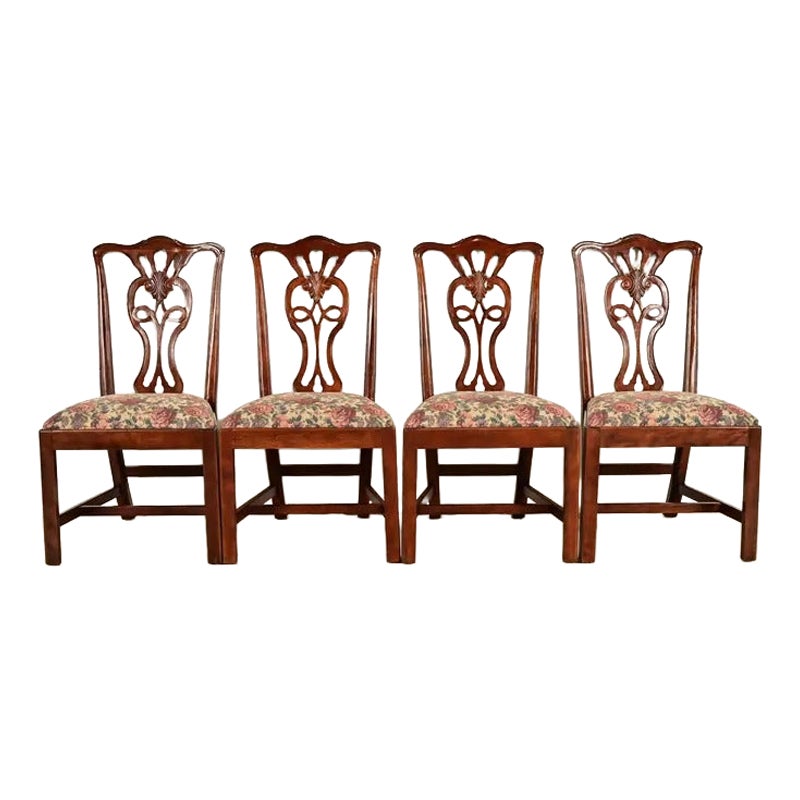Henredon Georgian Carved Mahogany Dining Chairs, Set of Four
