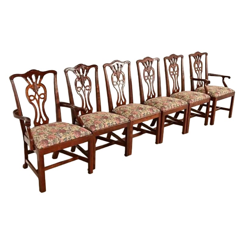 Henredon Georgian Carved Mahogany Dining Chairs, Set of Six