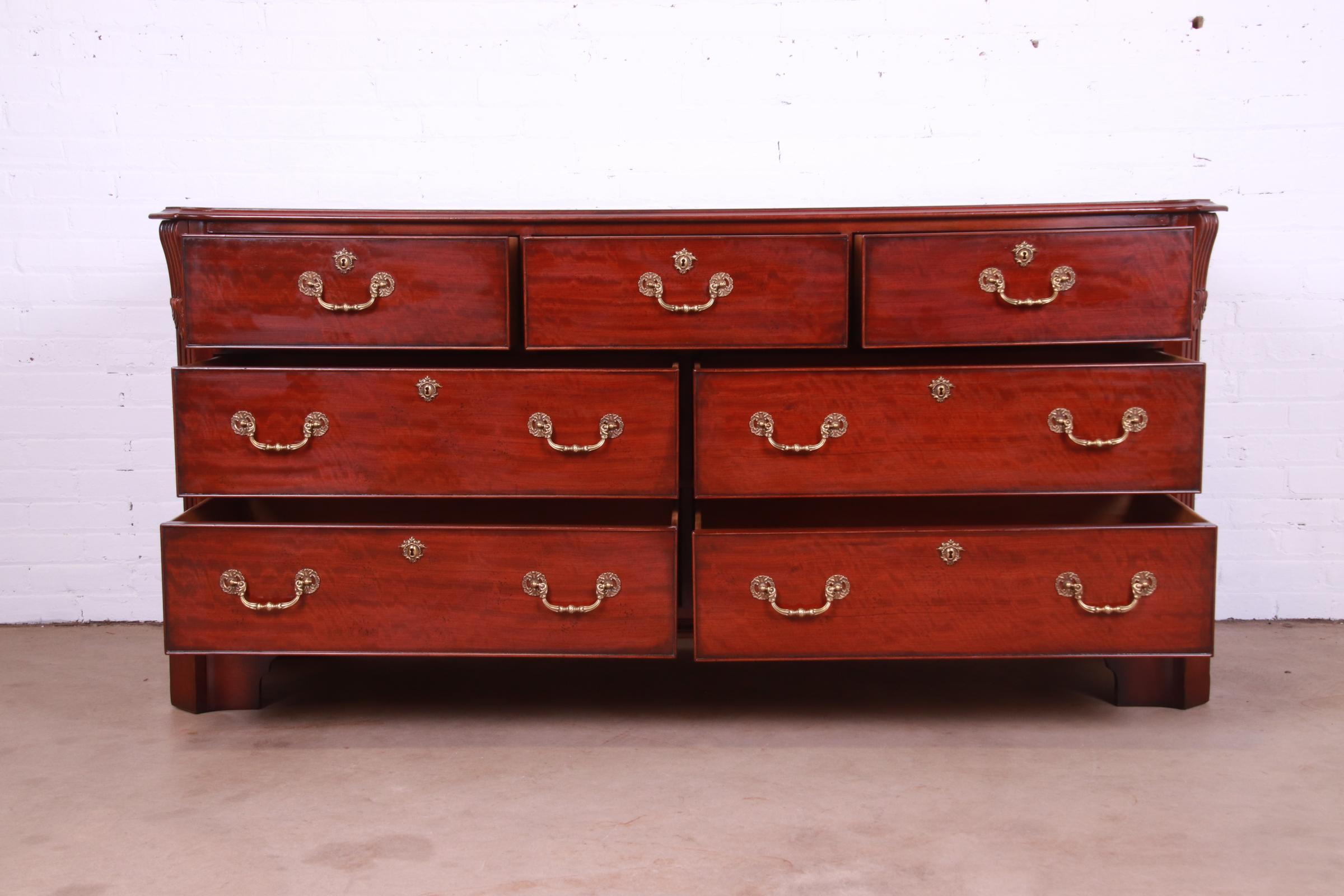 20th Century Henredon Georgian Carved Mahogany Dresser or Credenza For Sale