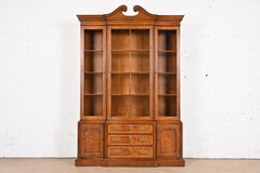 Henredon Georgian Carved Mahogany Lighted Breakfront Bookcase Cabinet