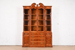 Henredon Georgian Carved Mahogany Lighted Breakfront Bookcase Cabinet