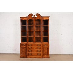 Henredon Georgian Carved Mahogany Lighted Breakfront Bookcase Cabinet
