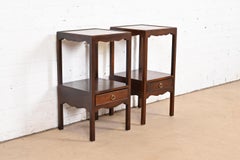 Henredon Georgian Carved Mahogany Nightstands, Pair