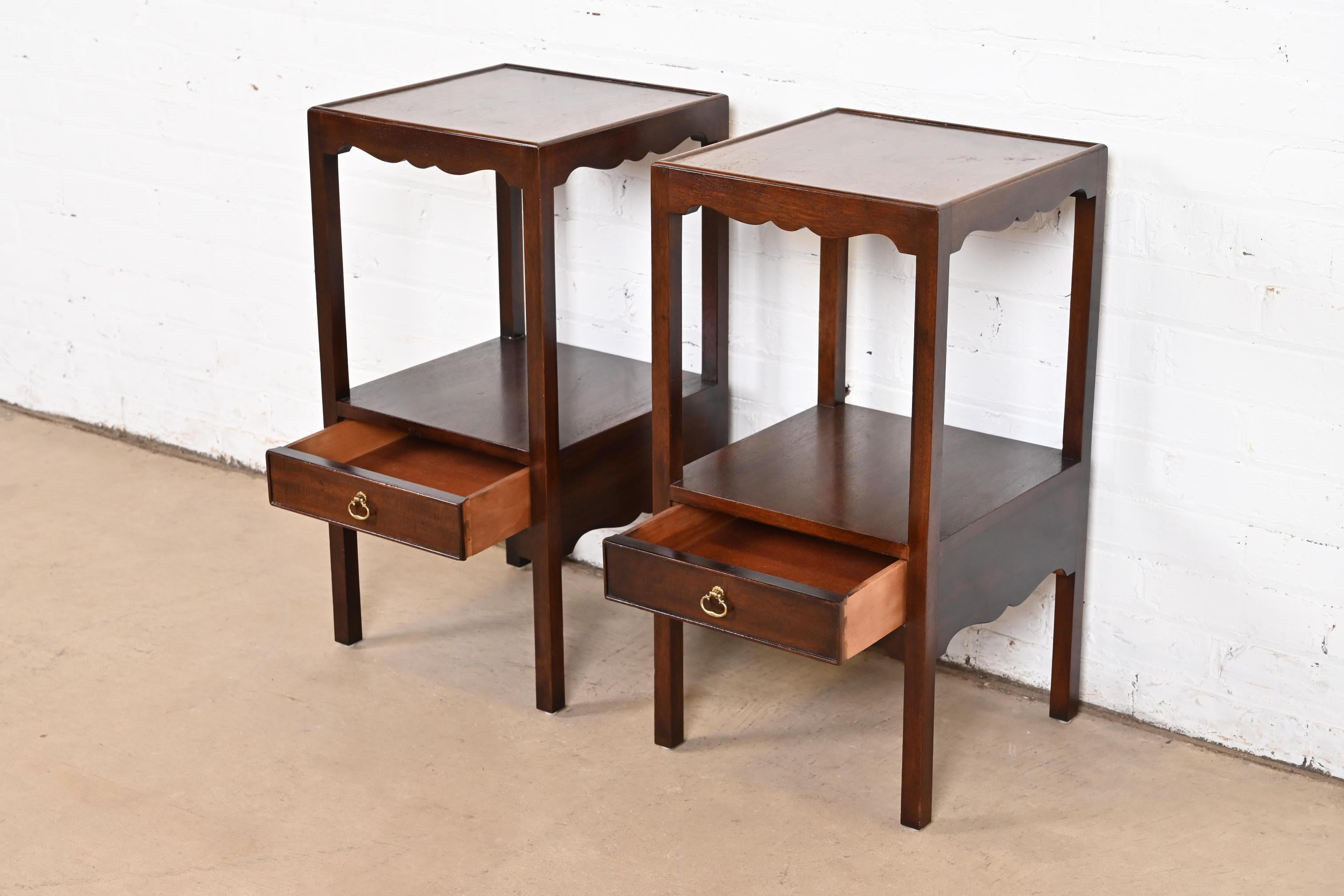 Henredon Georgian Carved Mahogany Nightstands, Pair 2