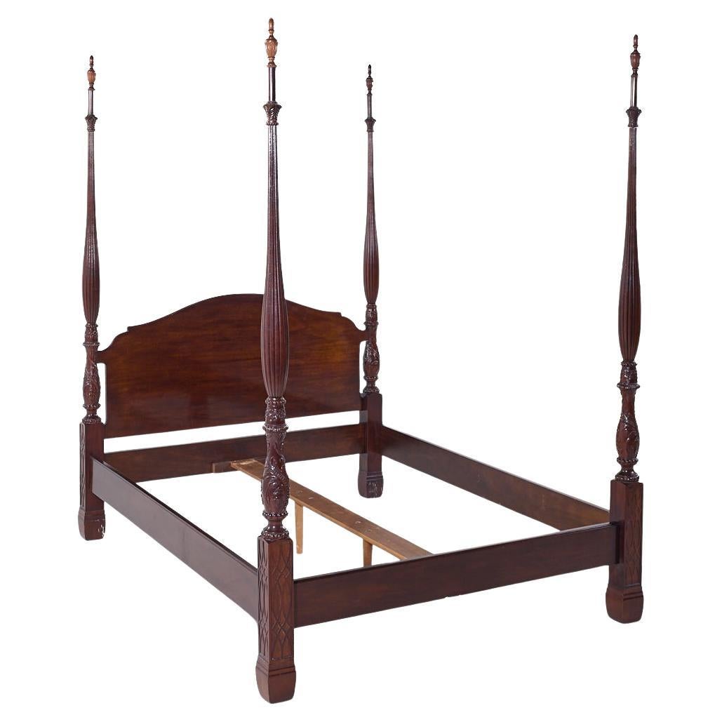 Henredon Georgian Carved Mahogany Queen Poster Bed