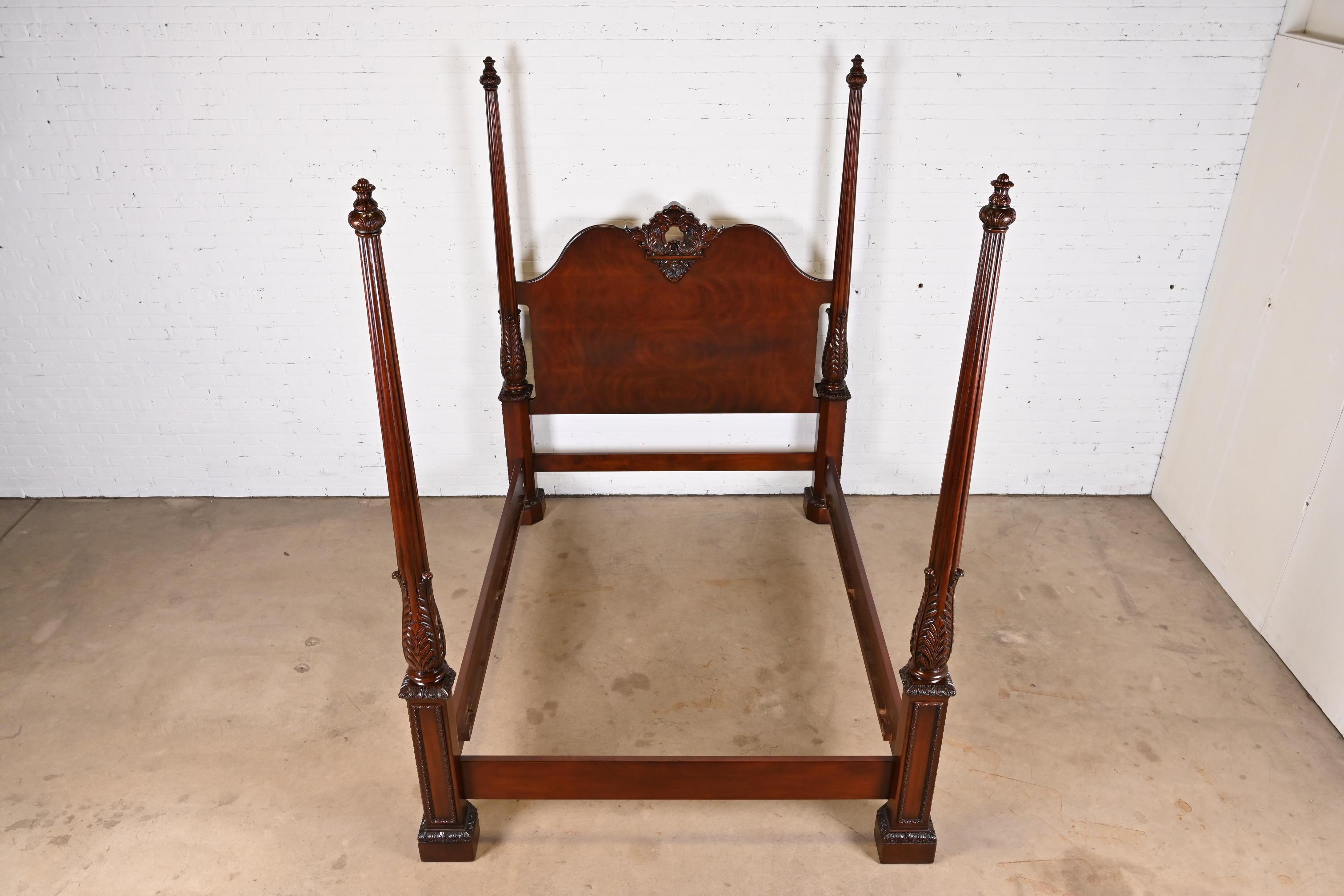 Henredon Georgian Carved Mahogany Queen Size Poster Bed 1