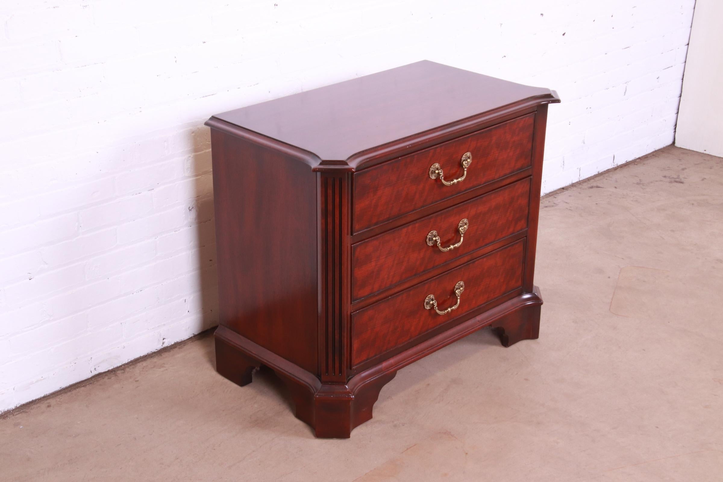 Brass Henredon Georgian Carved Mahogany Three-Drawer Bachelor Chest