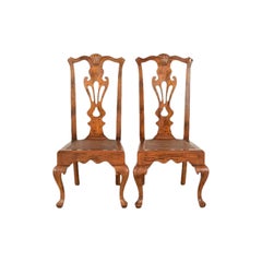 Henredon Georgian Carved Oak and Cane Side Chairs or Dining Chairs, Pair