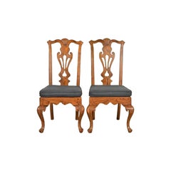 Henredon Georgian Carved Oak and Cane Side Chairs or Dining Chairs, Pair