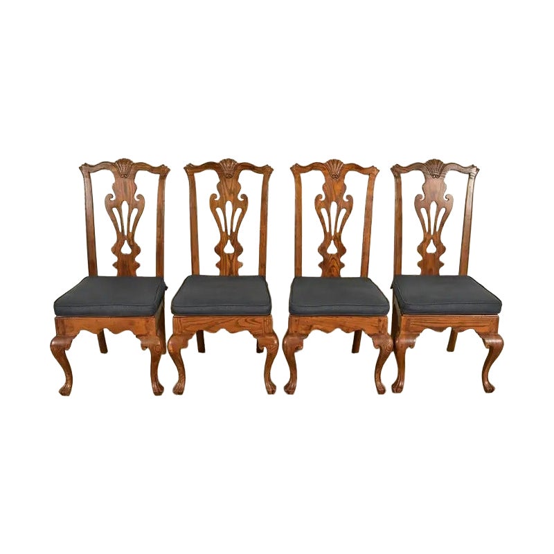 Henredon Georgian Carved Solid Oak Dining Chairs, Set of Four For Sale
