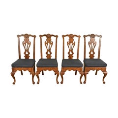 Henredon Georgian Carved Solid Oak Dining Chairs, Set of Four