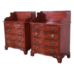 Henredon Georgian Inlaid Mahogany Serpentine Bachelor Chests or Nightstands