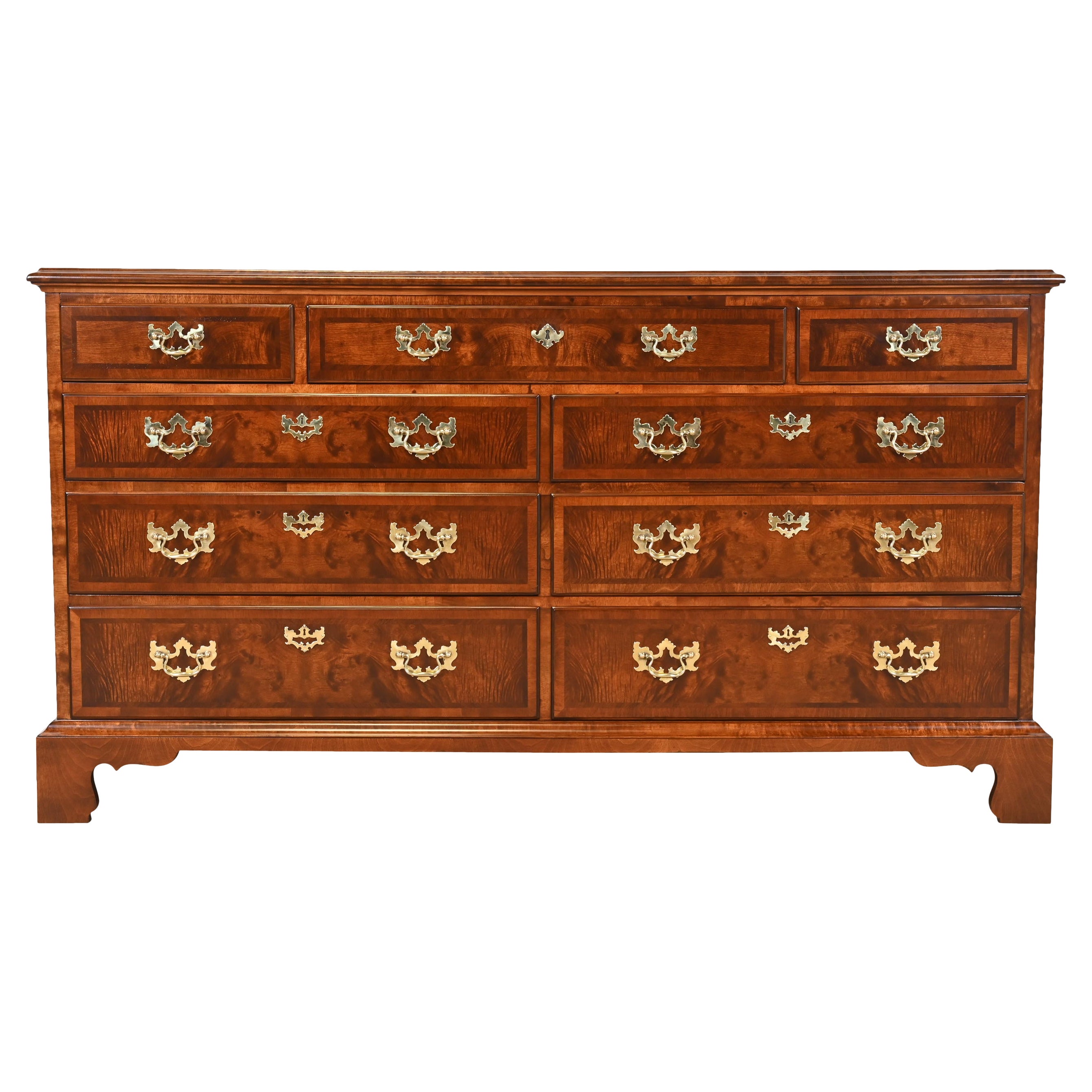 Henredon Georgian Mahogany and Burl Wood Dresser or Credenza, Newly Refinished
