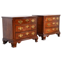 Henredon Georgian Mahogany Bow Front Bedside Chests, Pair