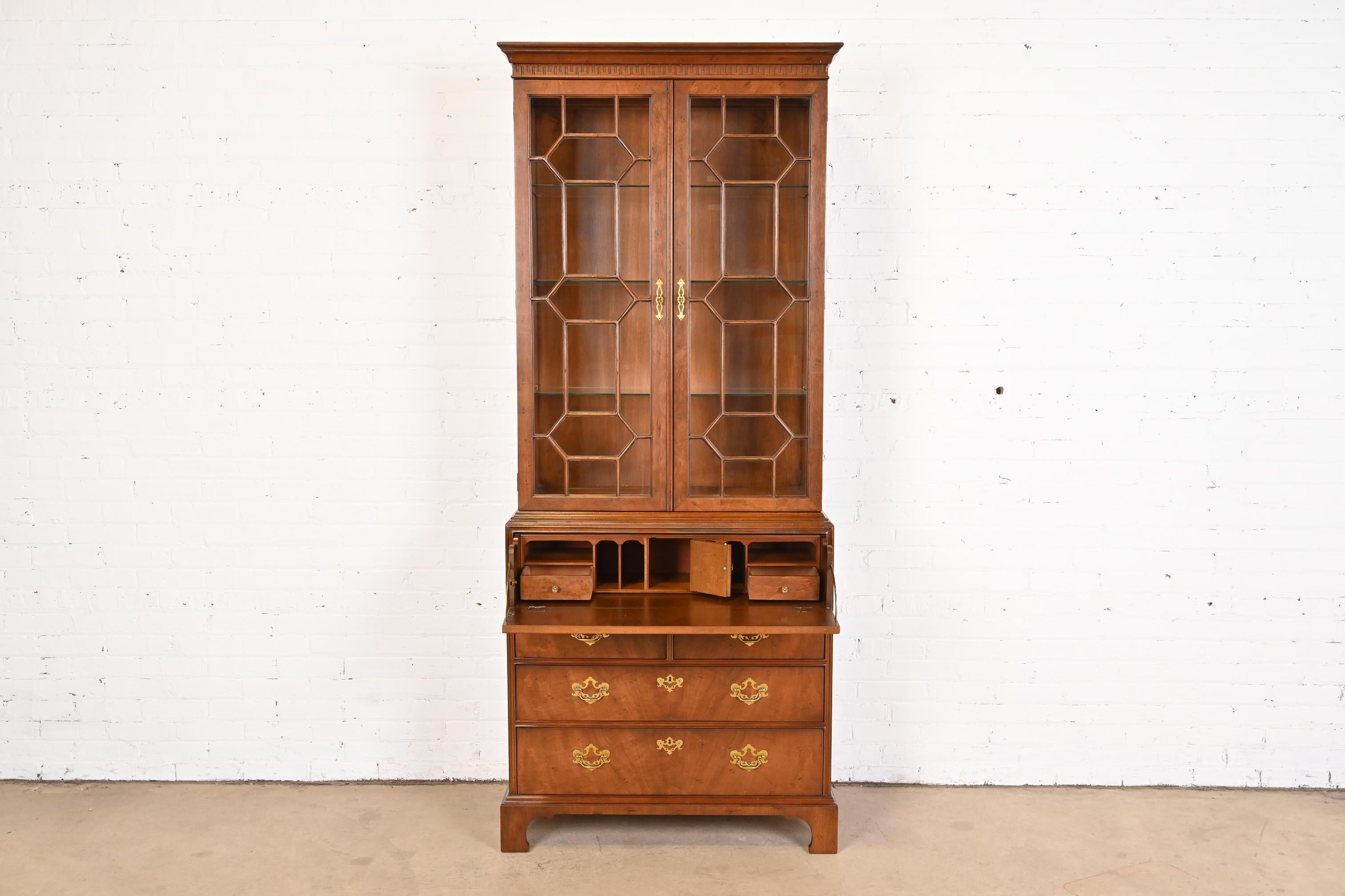 Henredon Georgian Mahogany Breakfront Bookcase Bureau with Drop Front Desk 4