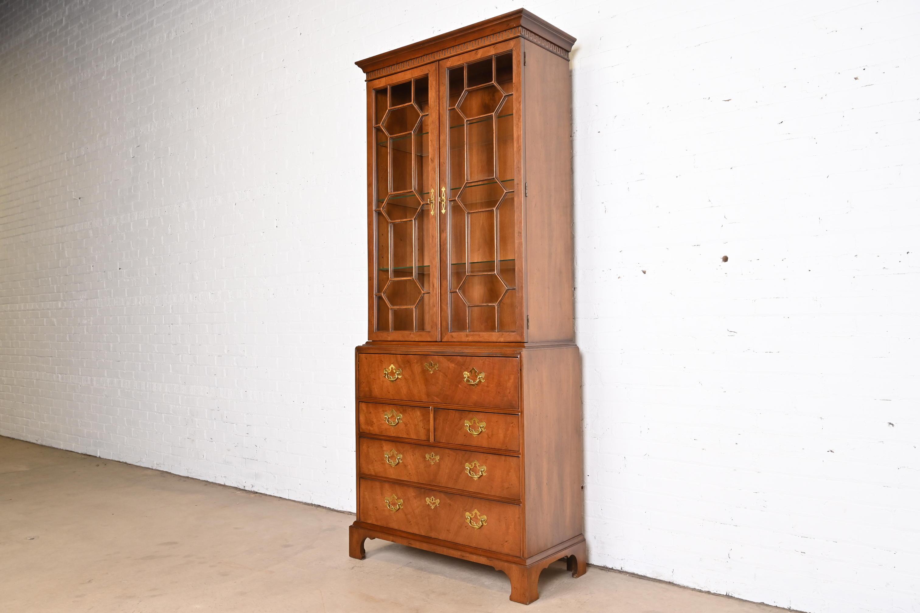 American Henredon Georgian Mahogany Breakfront Bookcase Bureau with Drop Front Desk