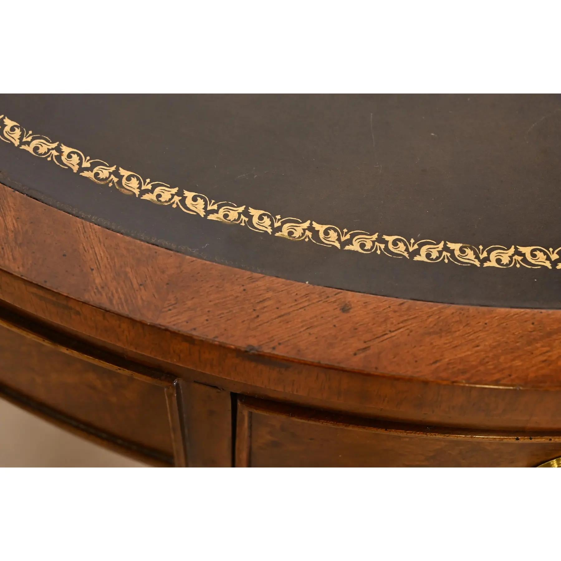Henredon Georgian Mahogany Pedestal Leather Top Drum Tea Table 4