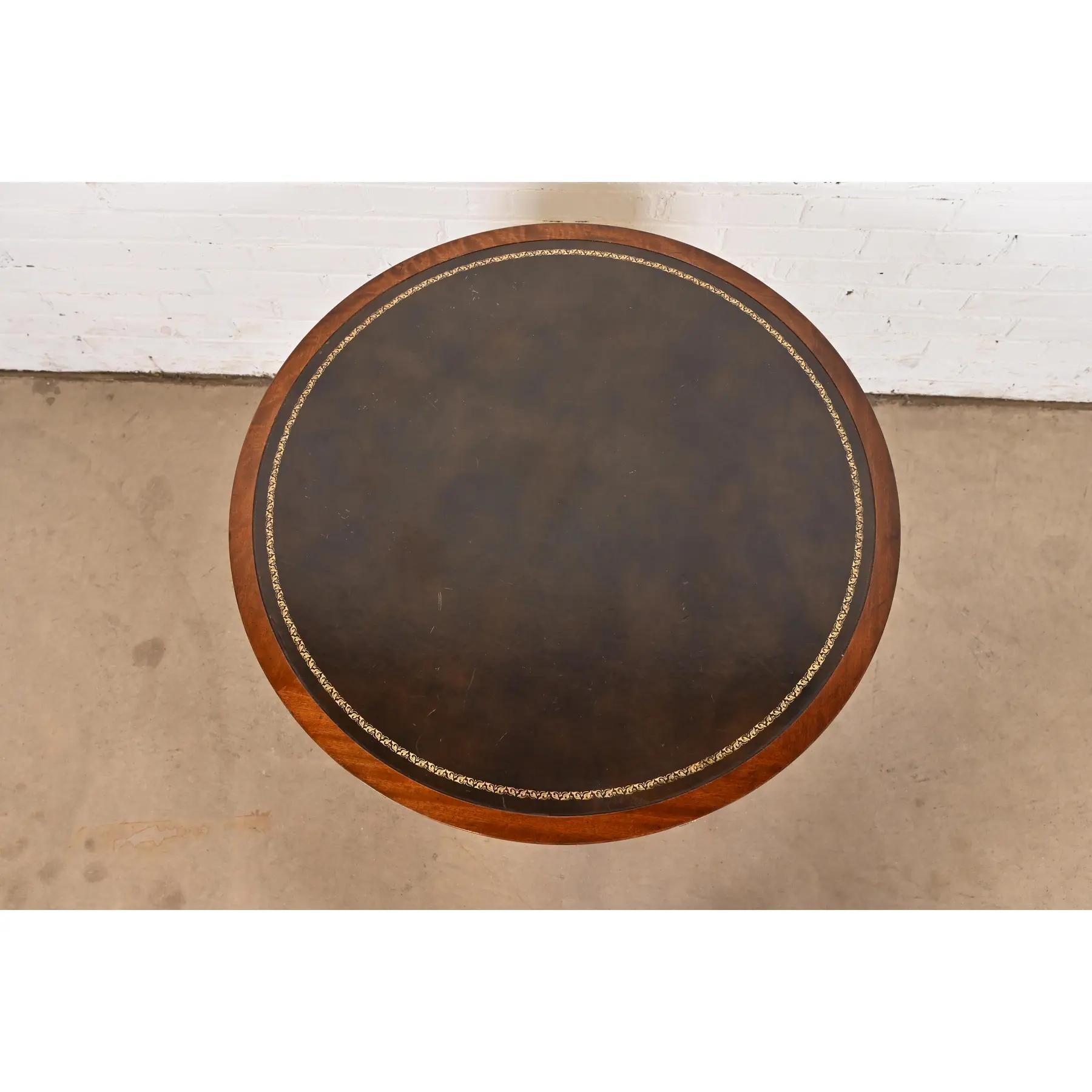 Henredon Georgian Mahogany Pedestal Leather Top Drum Tea Table 5