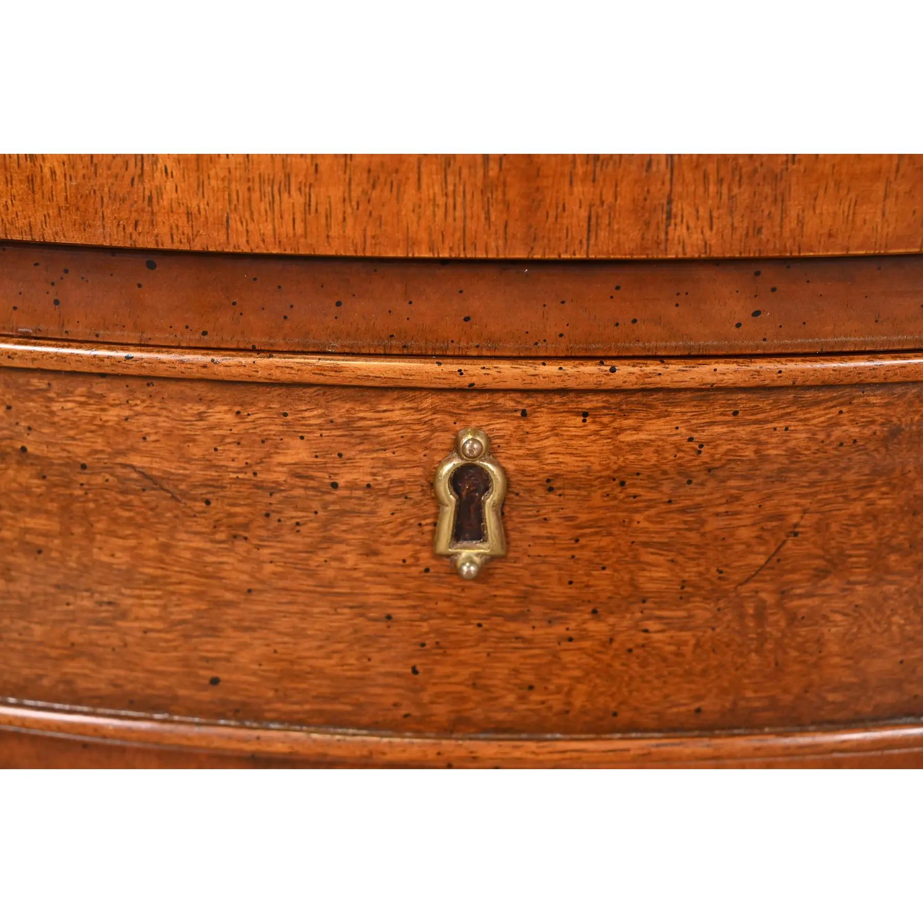 Brass Henredon Georgian Mahogany Pedestal Leather Top Drum Tea Table
