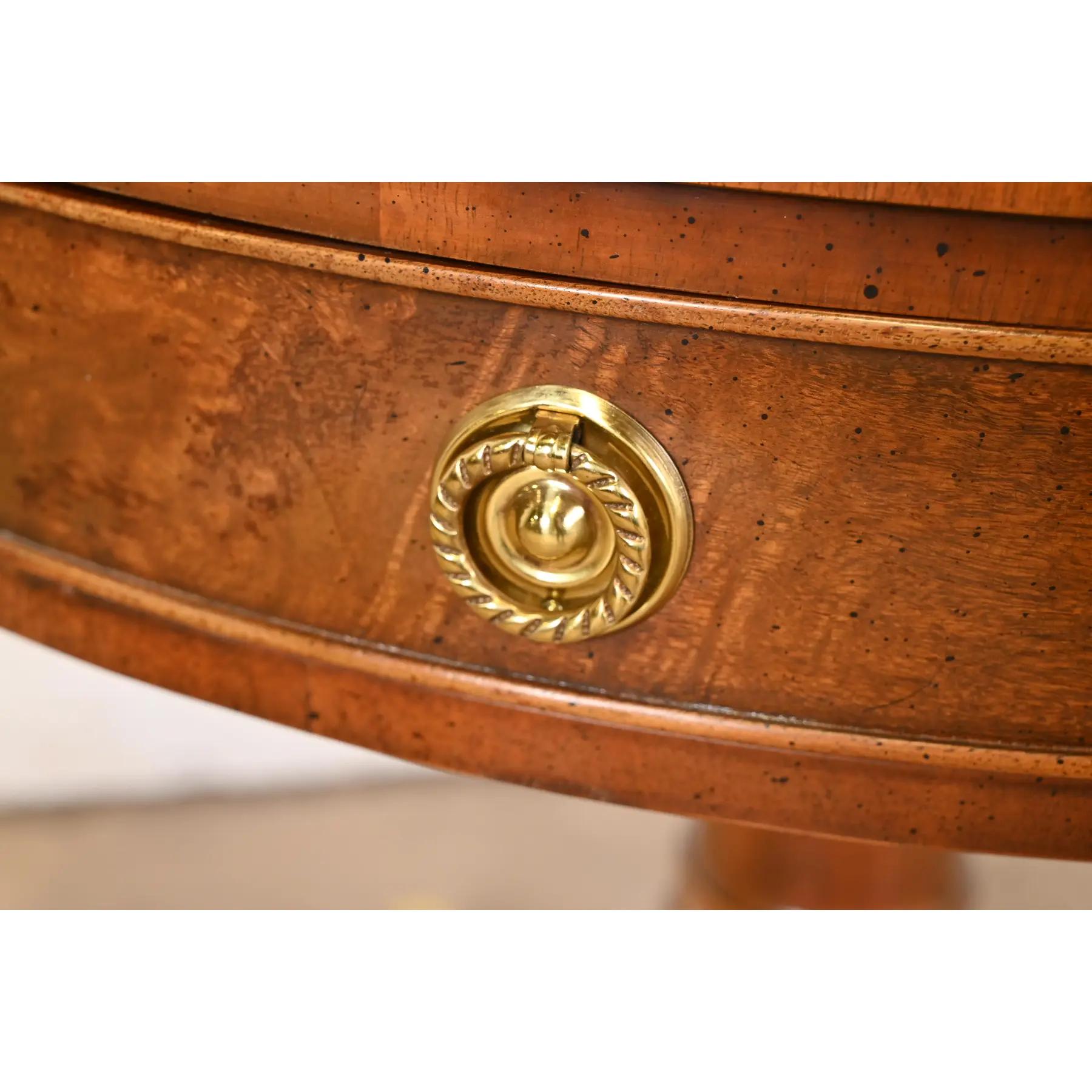 Henredon Georgian Mahogany Pedestal Leather Top Drum Tea Table 1