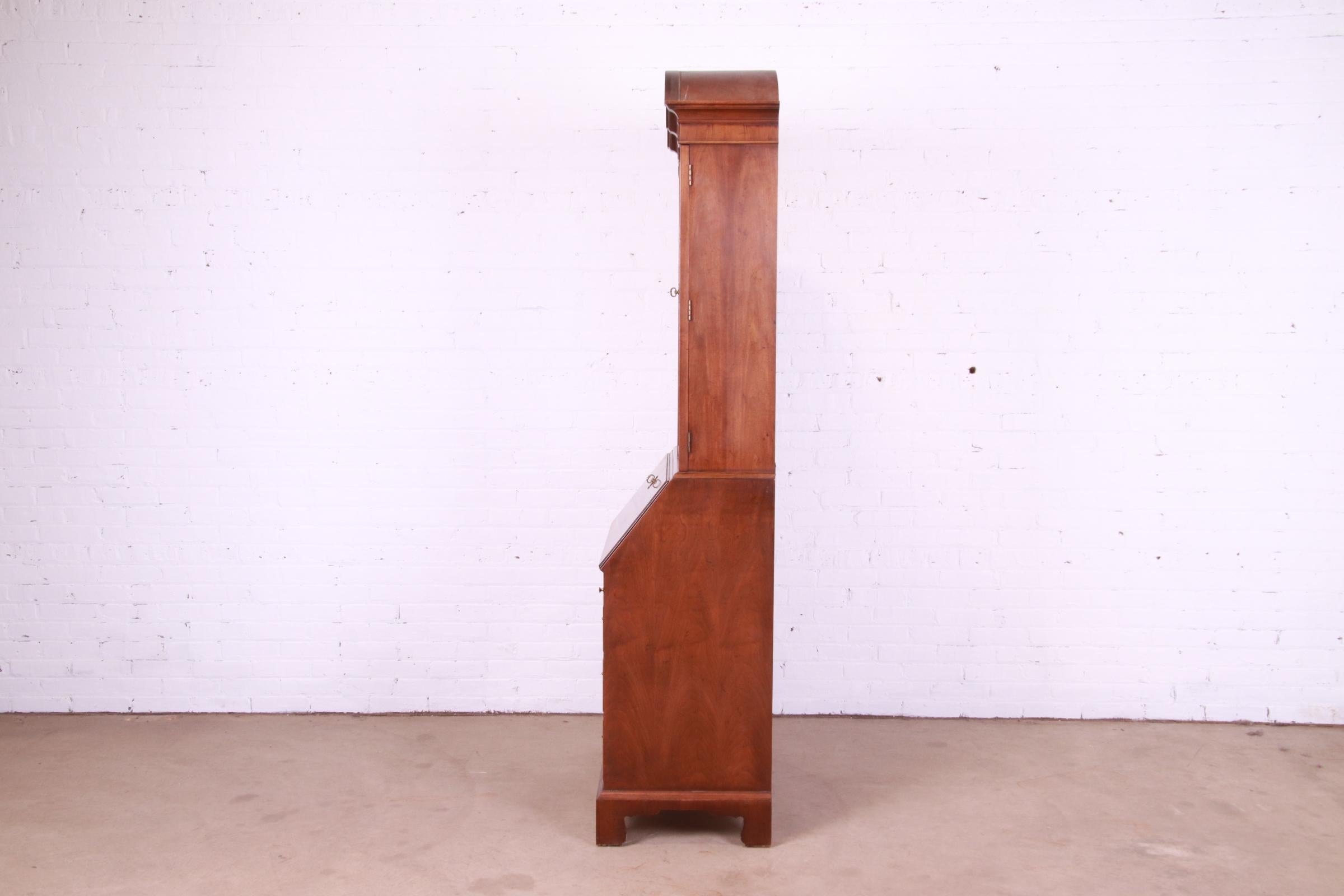 Henredon Georgian Walnut Drop Front Secretary Desk With Bookcase Hutch For Sale 9