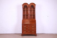 Henredon Georgian Yew Wood Drop Front Secretary Desk with Bookcase Hutch