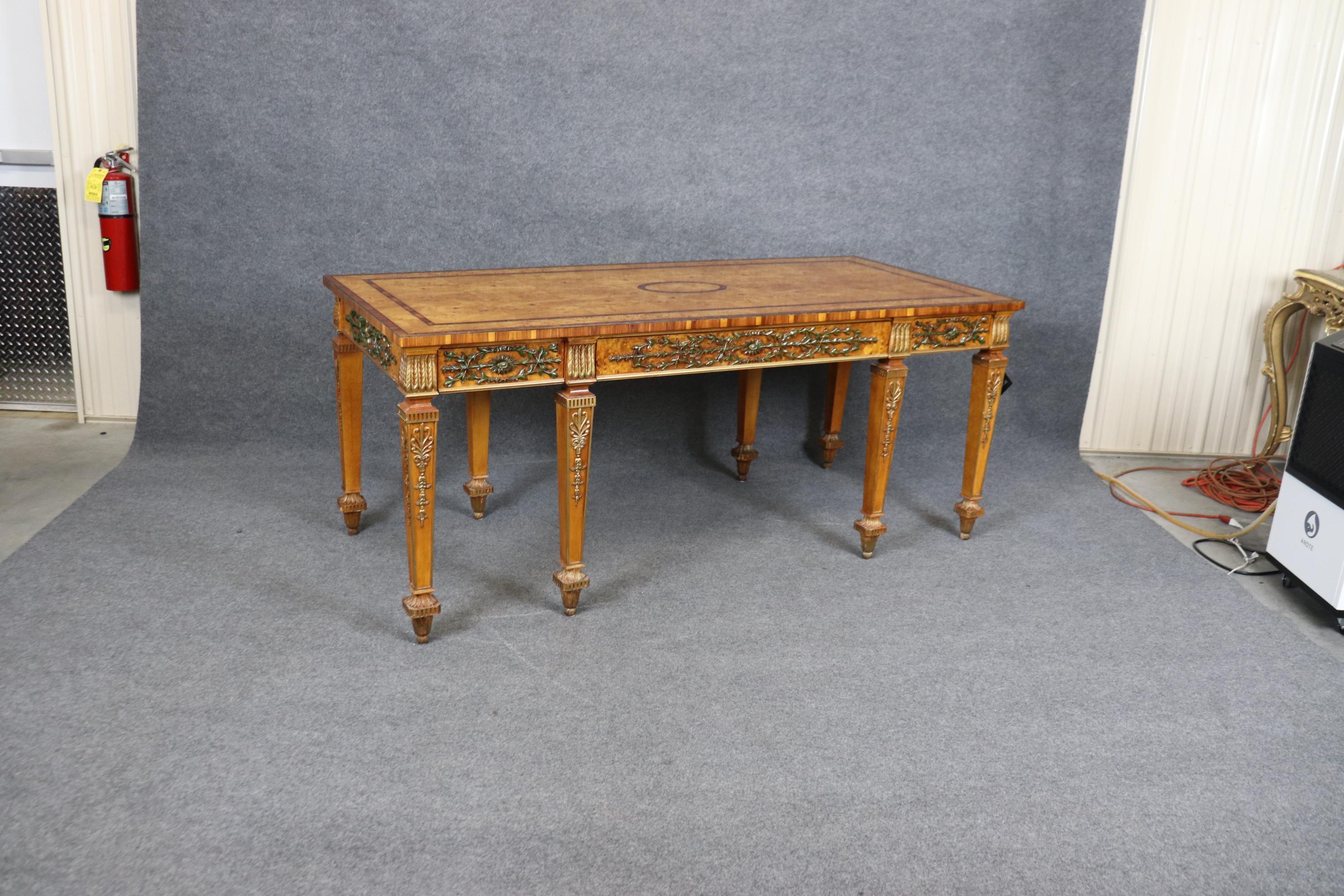 American Henredon Grand Provenance English Adams Style Decorated Carved Writing Desk  For Sale