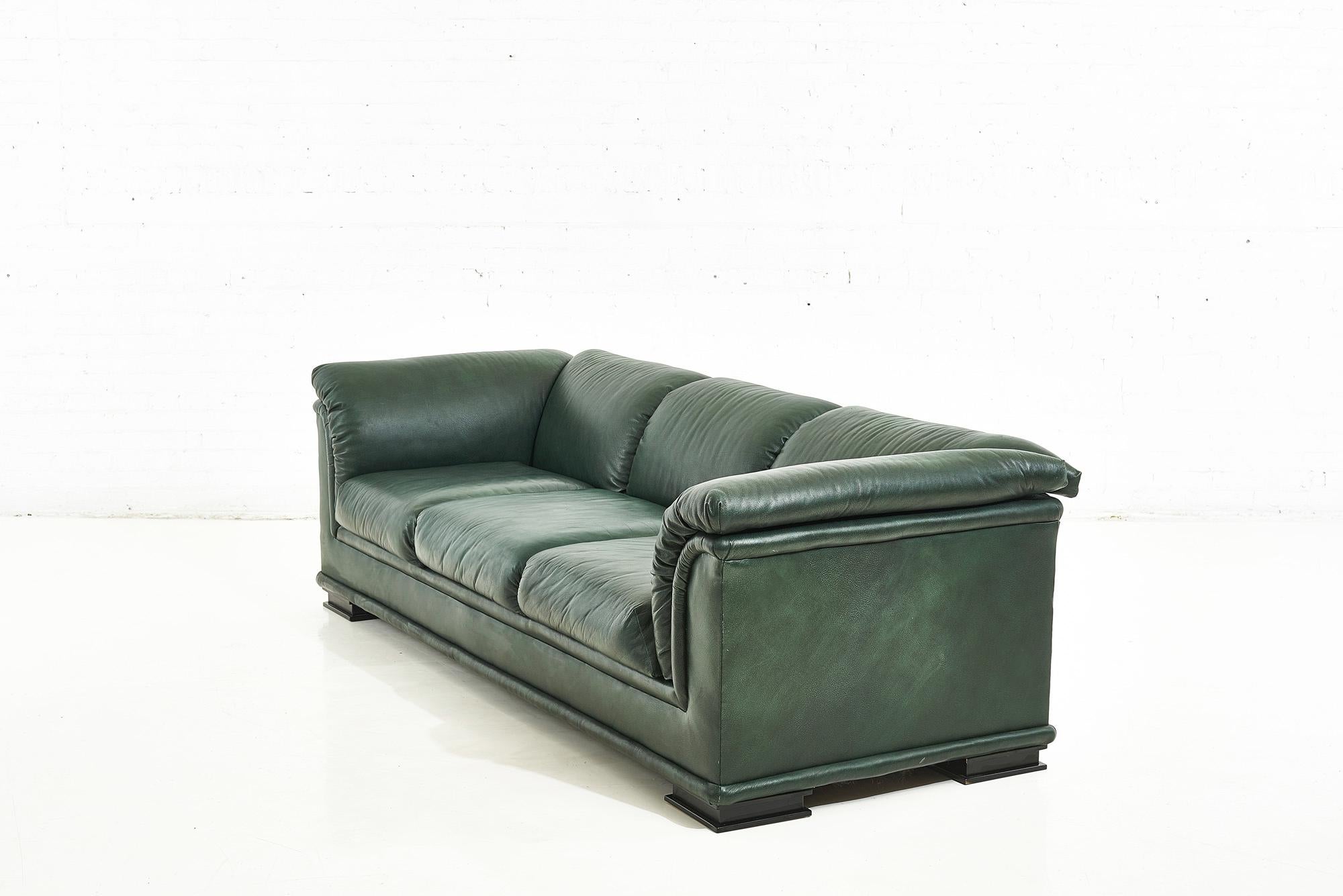 green leather couch