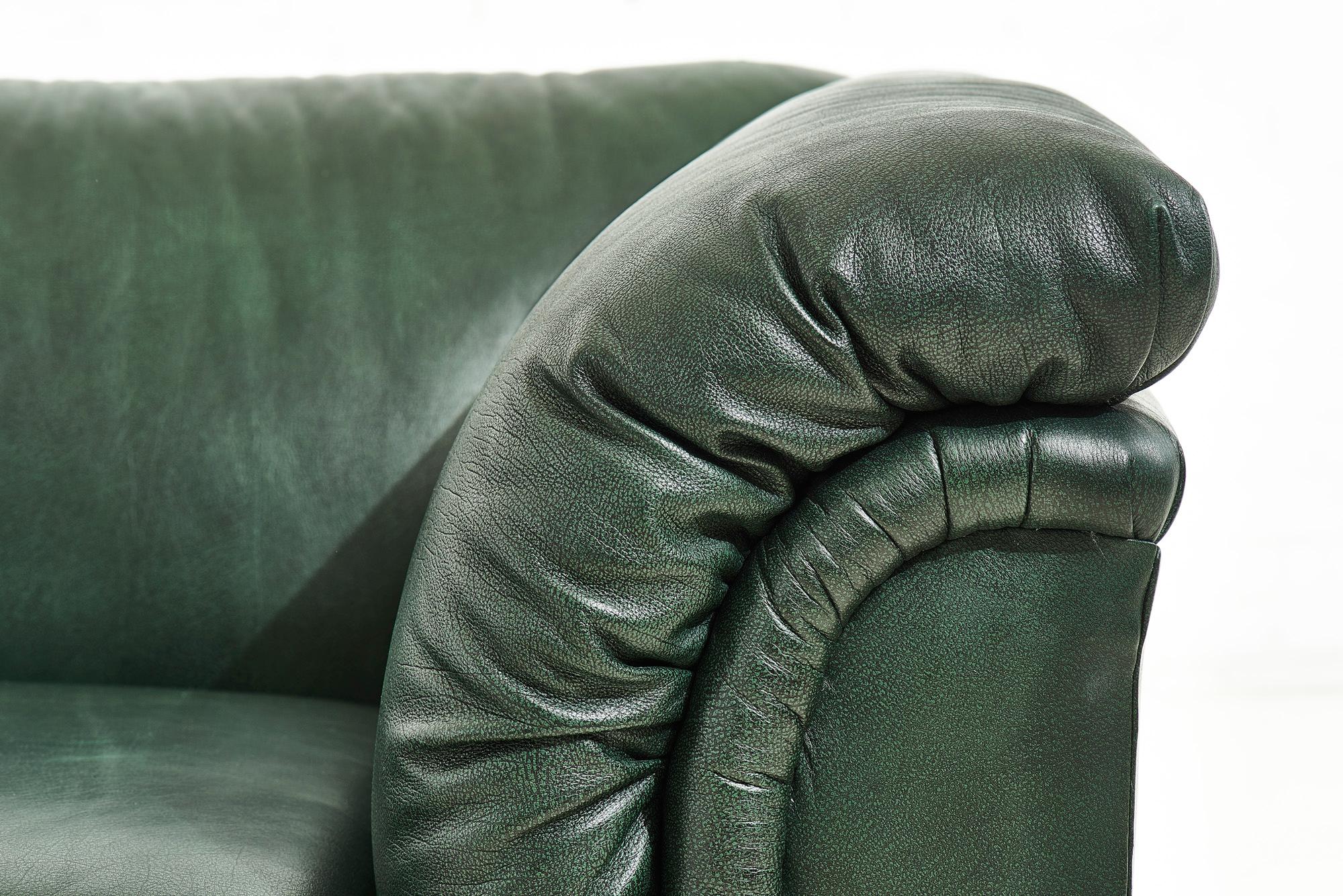 American Henredon Green Leather Sofa, 1980