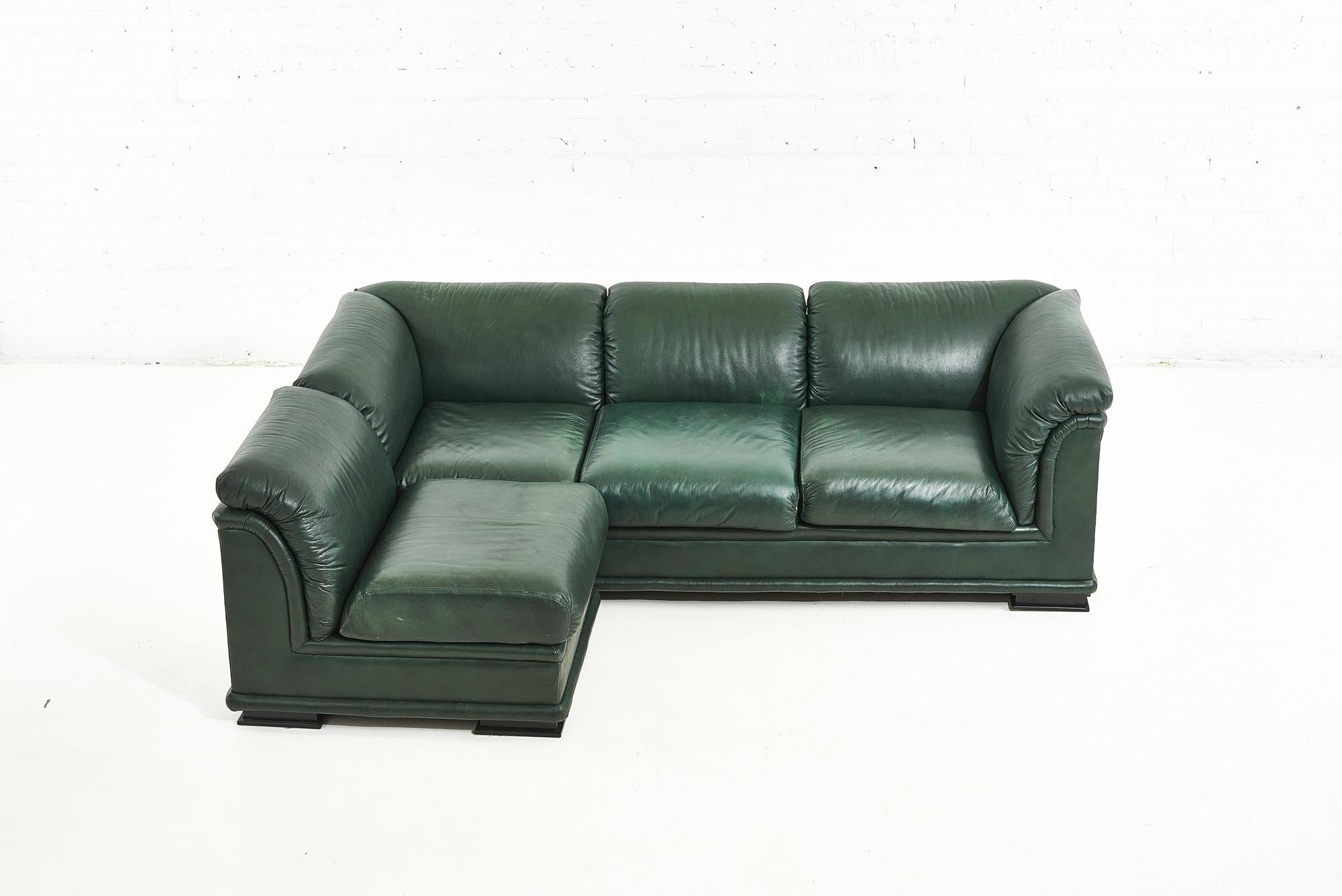 Henredon Green Leather Sofa, 1980 1
