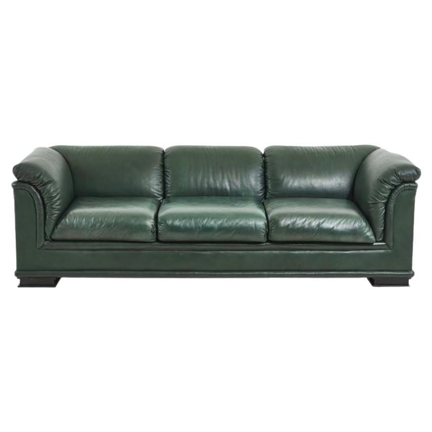 Henredon Green Leather Sofa, 1980