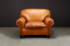 Henredon Heavy Leather Club Chair and Ottoman, Signed