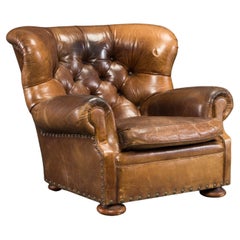 Henredon Schwerer patinierter Wingback- Schriftsteller-Clubsessel aus Leder, signiert