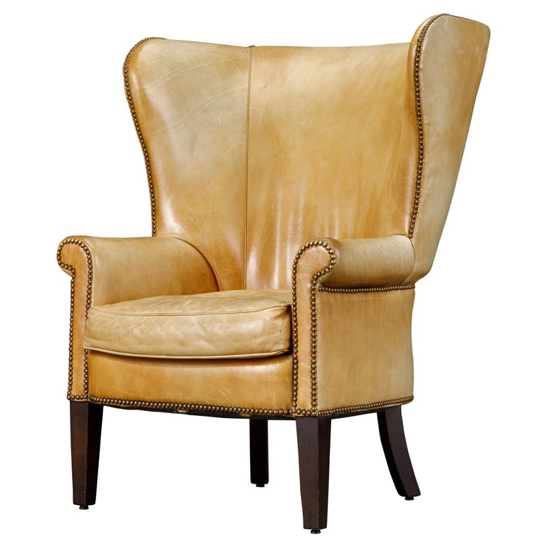 Henredon Heavy Leather Wingback Club Chair, Signed at 1stDibs