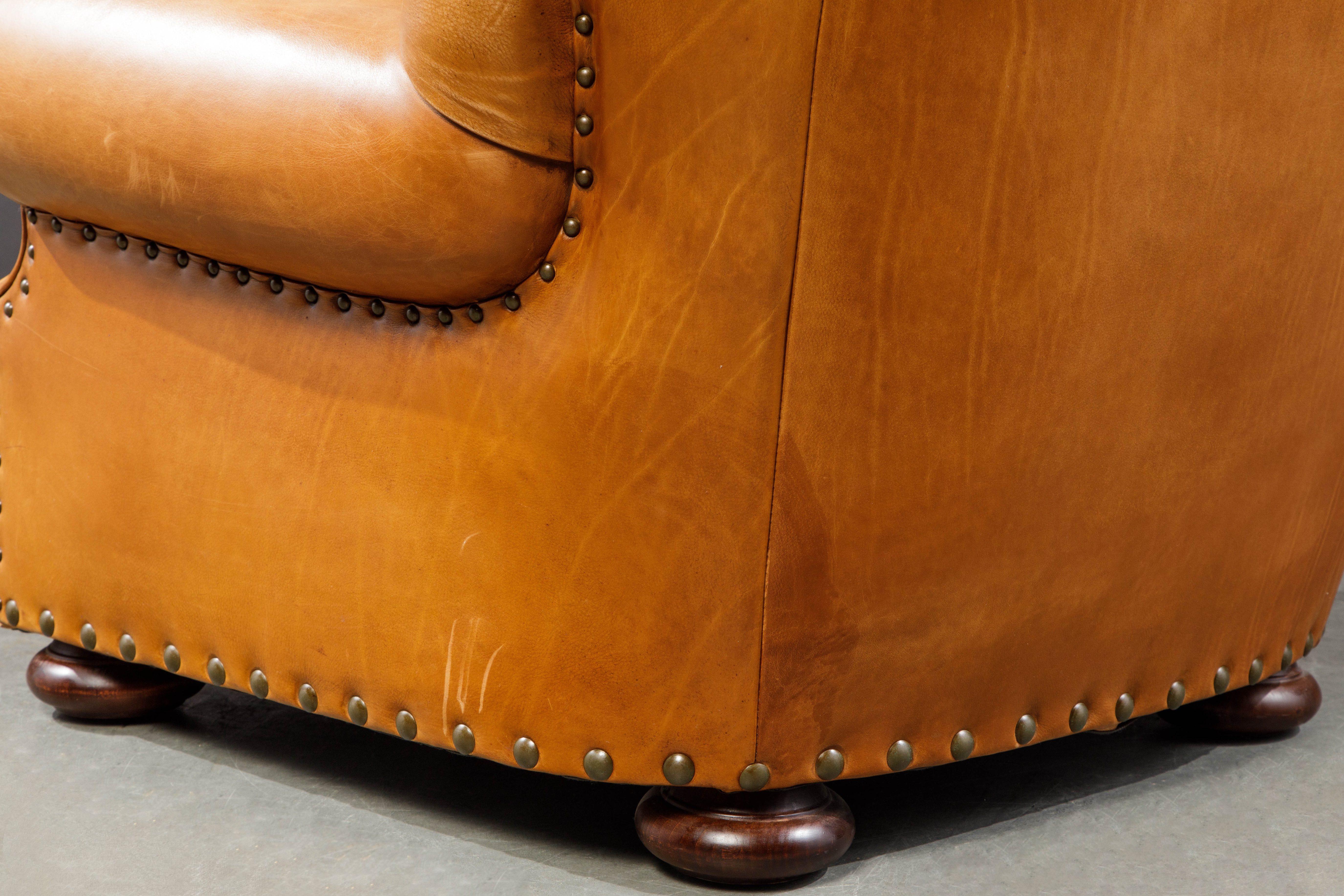 Henredon Heavy Thick Leather Wingback Writer's Club Chair, Signed 9