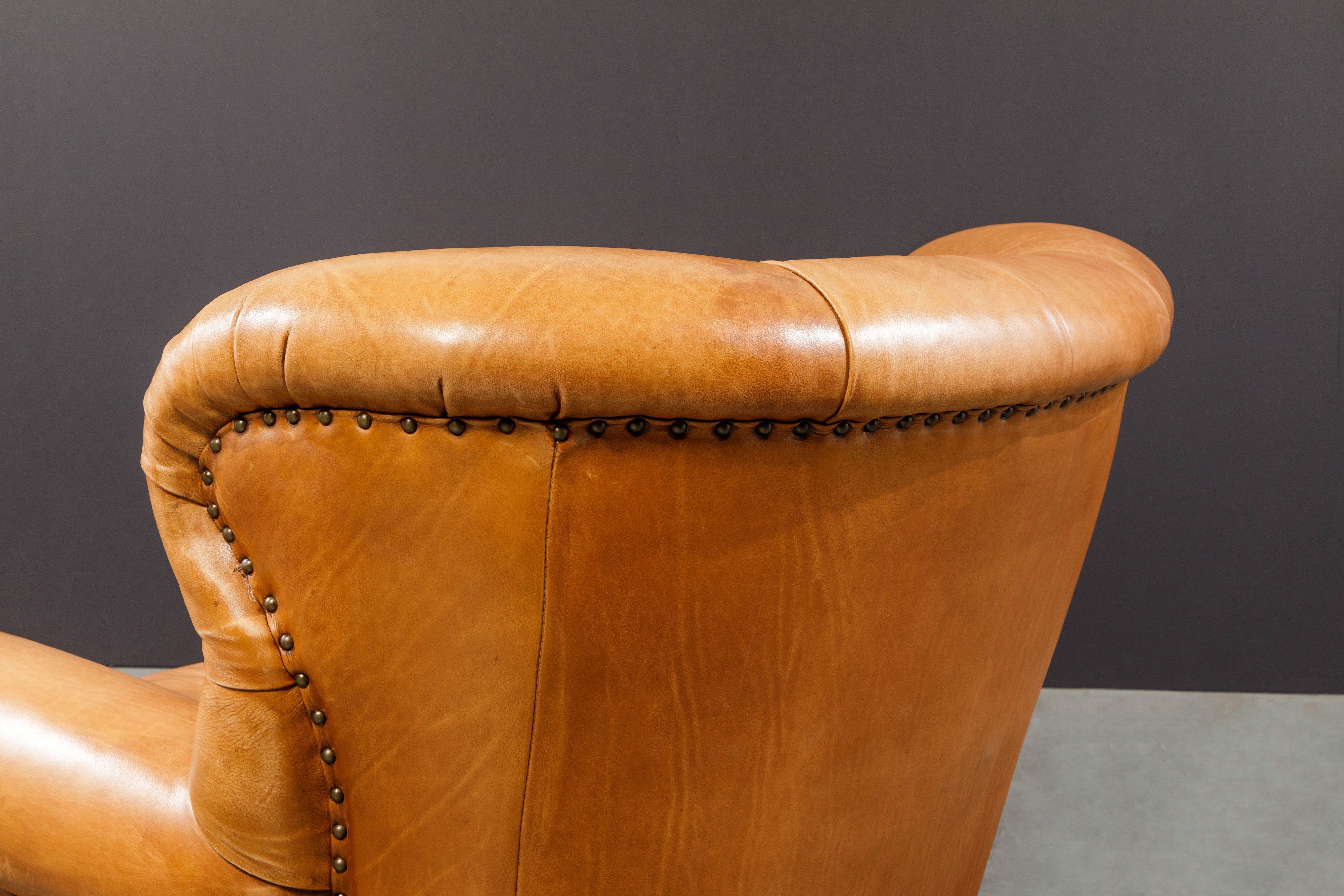 Henredon Heavy Thick Leather Wingback Writer's Club Chair, Signed 10
