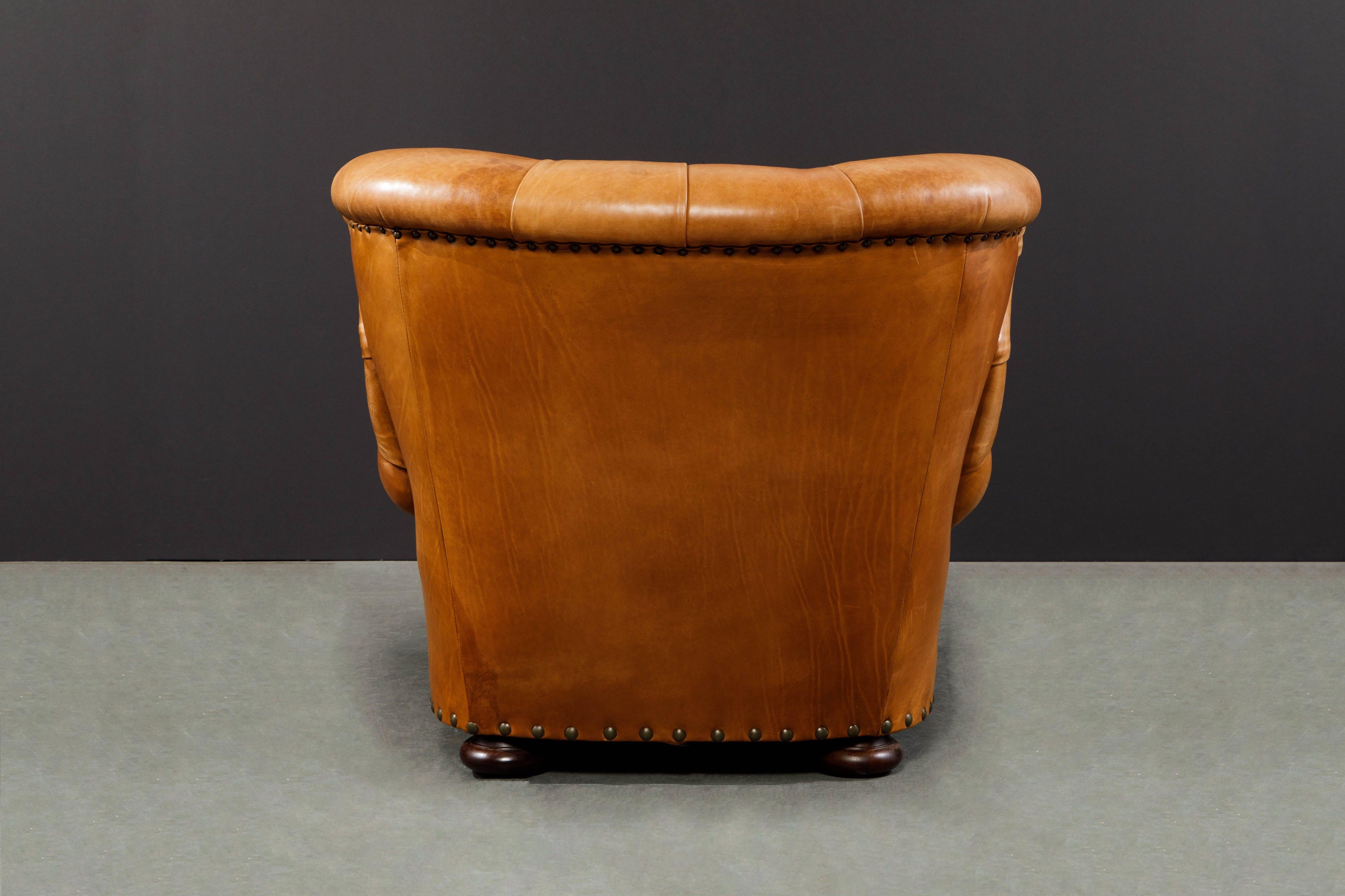 Contemporary Henredon Heavy Thick Leather Wingback Writer's Club Chair, Signed