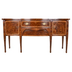Henredon Hepplewhite Banded Flame Mahogany Serpentine Front Sideboard Credenza