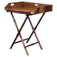 Vintage Henredon Historic Natchez Mahogany Campaign Style Faux Bamboo Butlers Tray Table
