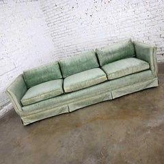 Henredon Hollywood Regency Art Deco Mnt Green Velvet Modified Tuxedo Style Sofa