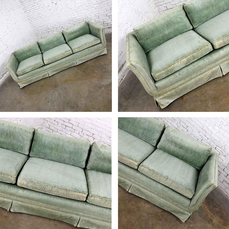 Henredon Hollywood Regency Art Deco Mnt Green Velvet Modified Tuxedo