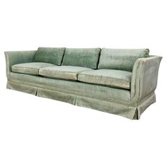 Henredon Hollywood Regency Art Deco Mnt Green Velvet Modified Tuxedo Style Sofa 