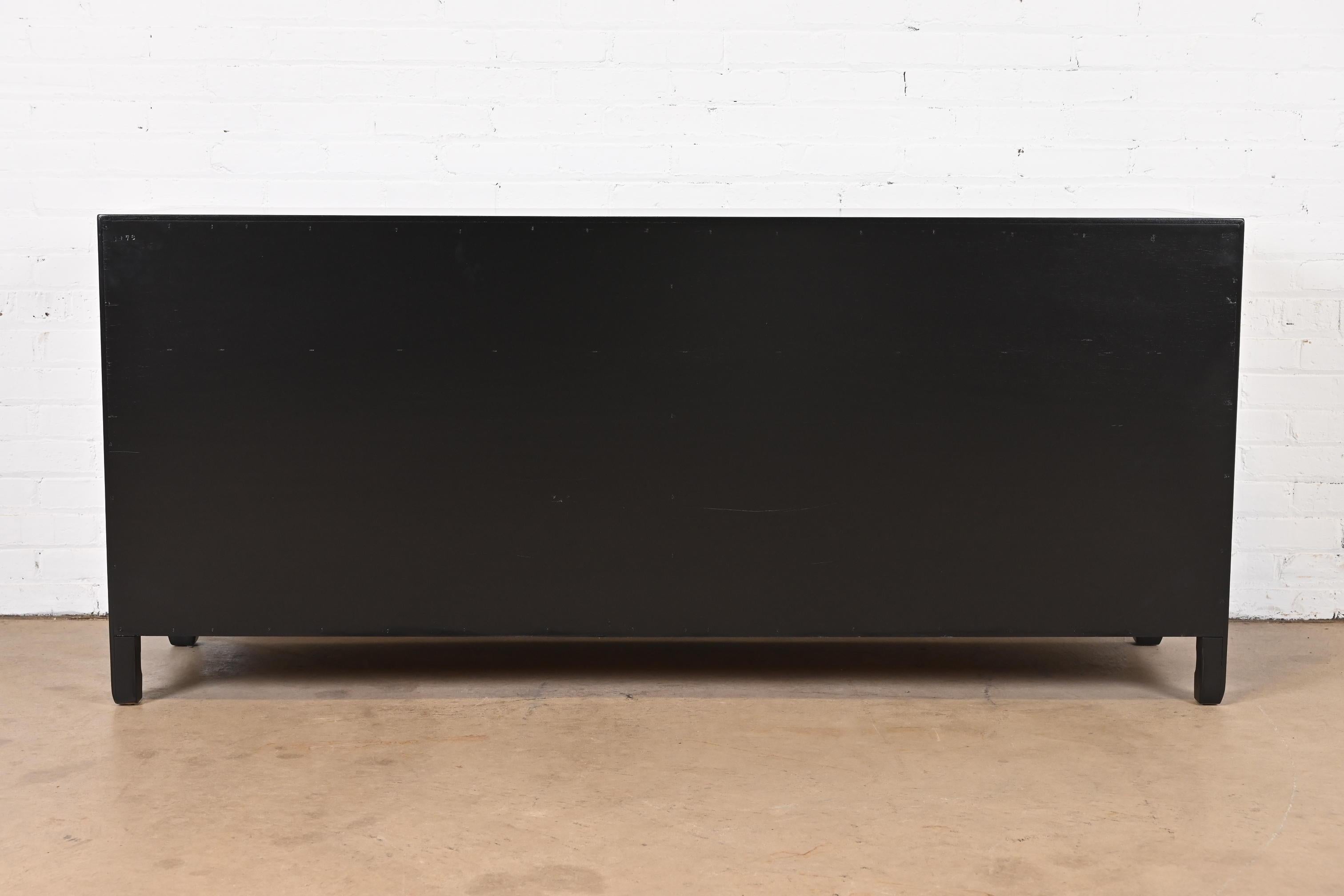 Henredon Hollywood Regency Black Lacquer and Brass Credenza, Newly Refinished 6