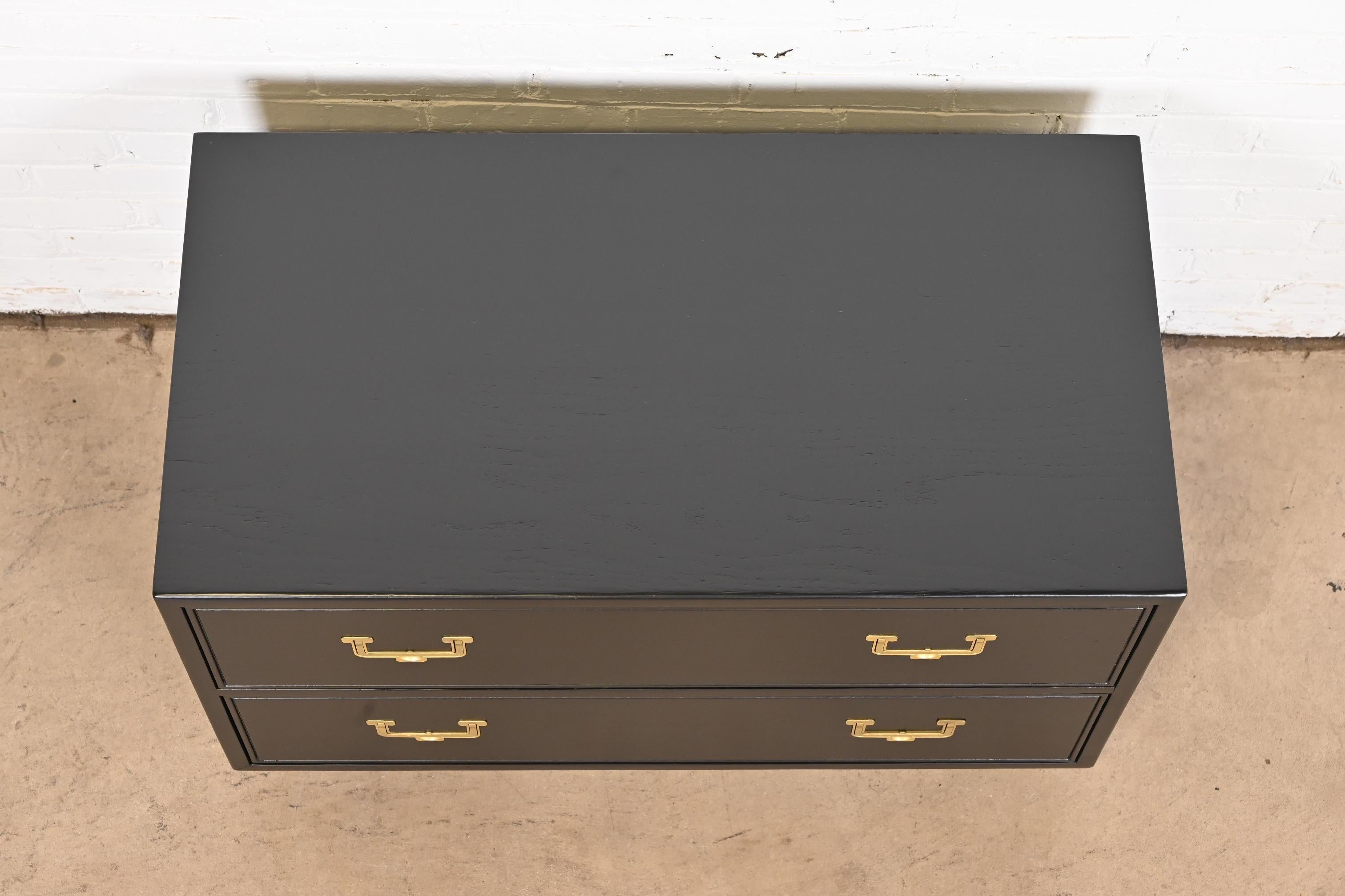 Henredon Hollywood Regency Black Lacquered Campaign Chest of Drawers, Refinished For Sale 4
