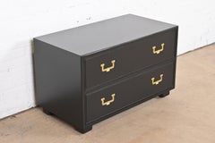Henredon Hollywood Regency Black Lacquered Campaign Chest of Drawers, Refinished